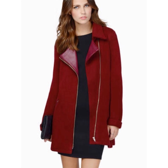 Tobi Jackets & Blazers - Tobi Burgundy Asymmetrical Jacket